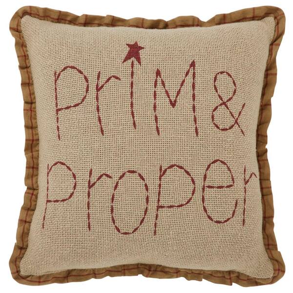 VHC Brands Connell Burgundy Natural Primitive Ruffled Prim, Proper 12 in. x 12 in. Throw Pillow