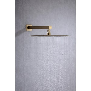 Mondawell Square 1-Spray Patterns 9 in. Wall Mount Rain Fixed Shower Head with Valve in Brushed Gold