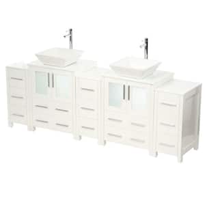 Torino 84 in. Double Vanity in White with Glass Stone Vanity Top in White with White Basin and Mirrors