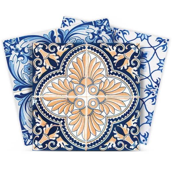 MI ALMA Blue and Orange H801 5 in. x 5 in. Vinyl Peel and Stick Tile (24-Tiles, 4.17 sq. ft. / Pack)