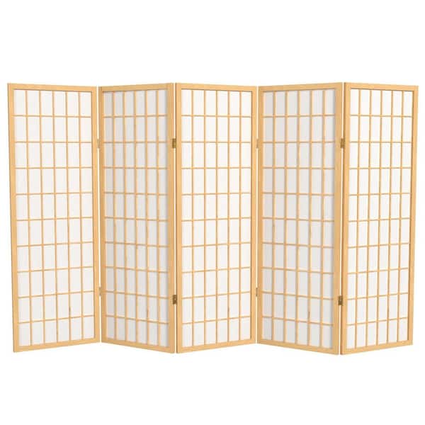 Oriental Furniture 4 ft. Short Window Pane Shoji Screen - Natural - 5 Panels