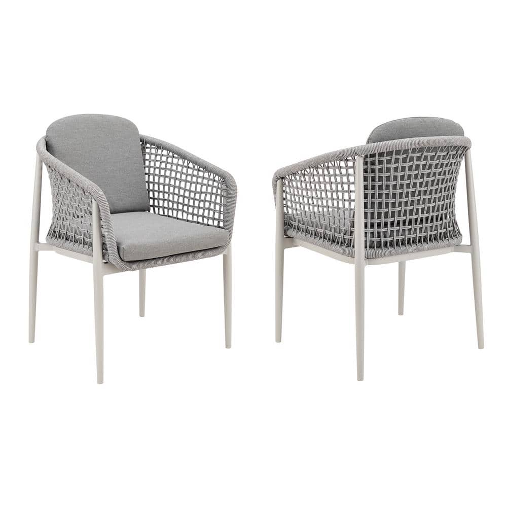 Rhodes Light Gray Aluminum Outdoor Dining Chair Set with Cushions
