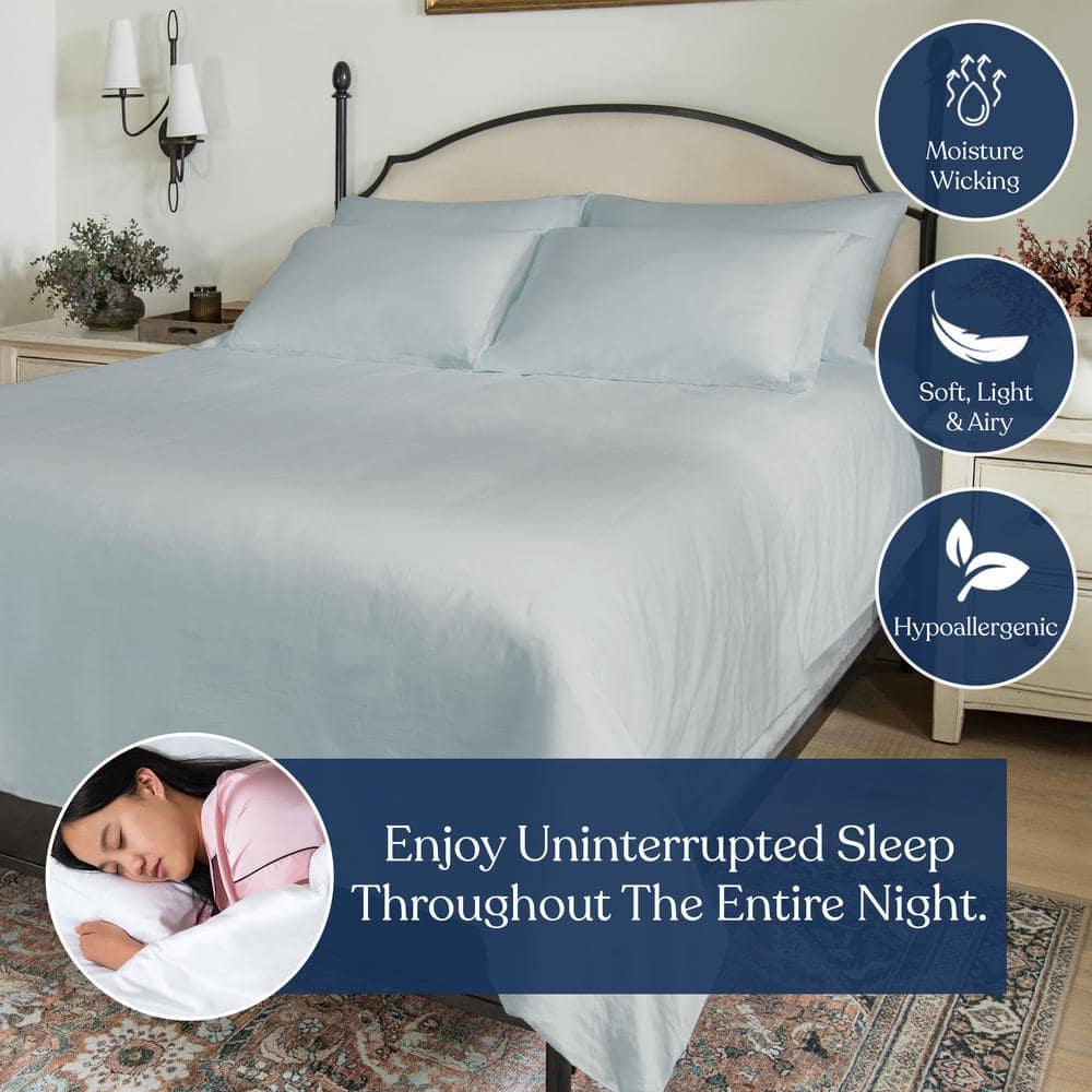Light Blue Twin Organic Cotton Percale Duvet Cover Set