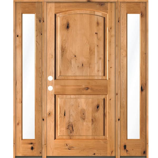 Krosswood Doors 70 in. x 80 in. Rustic Knotty Alder Arch clear stain Wood Right Hand Inswing Single Prehung Front Door/Full Sidelites