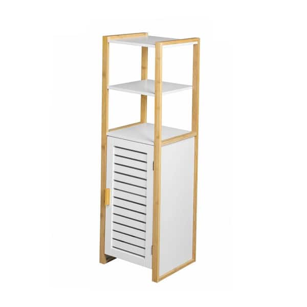 Aurora Decor Barley 11.73 in. W x 13.39 in. D x 45.28 in. H White and Natural Bathroom Freestanding Linen Cabinet