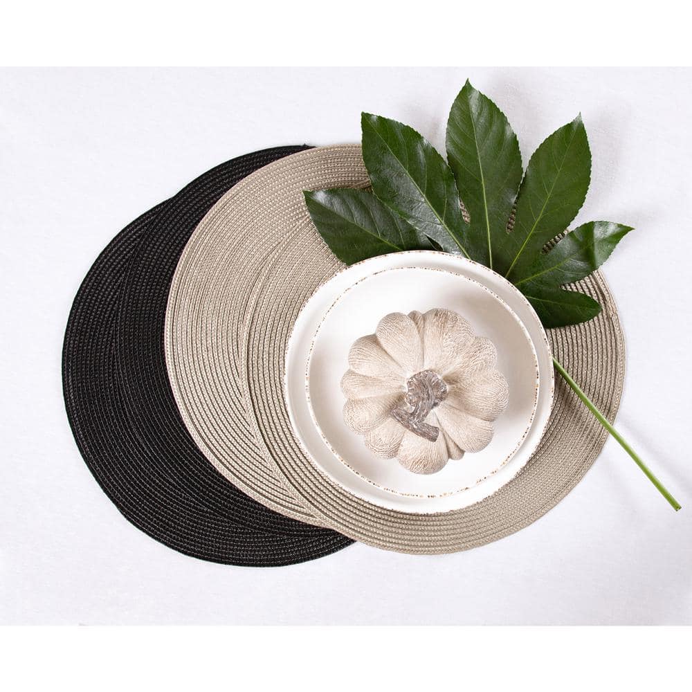 Black Woven Fabric Round Placemats, Set of 12