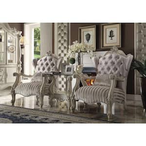 Amelia 47 in. Ivory Velvet Arm Chair with Tufted Cushions