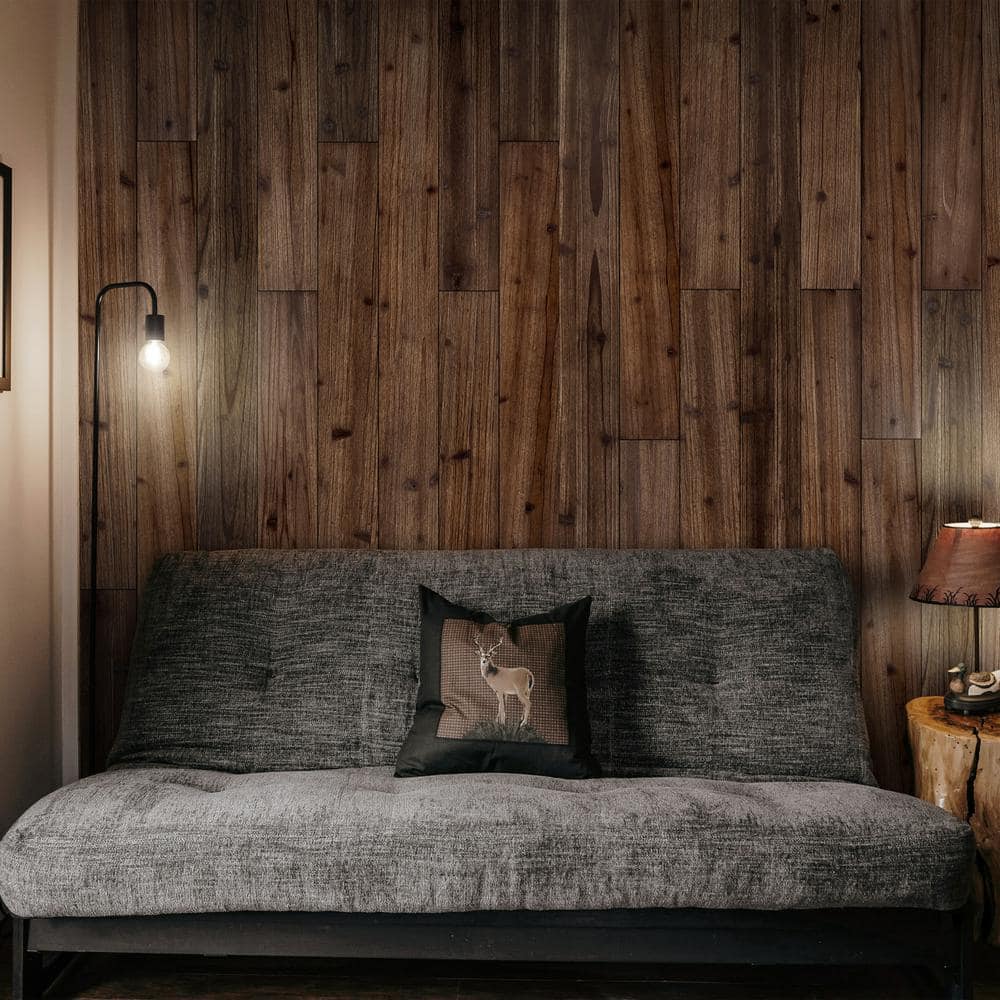47.25" Brown Pine Wood Decorative Wall Paneling Planks