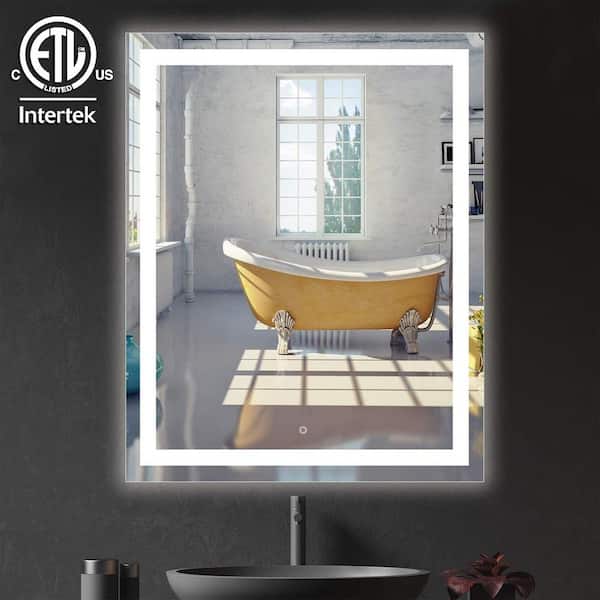 HOMLUX 24 in. W x 30 in. H Rectangular Frameless LED Light with Anti-Fog Wall Mounted Bathroom Vanity Mirror