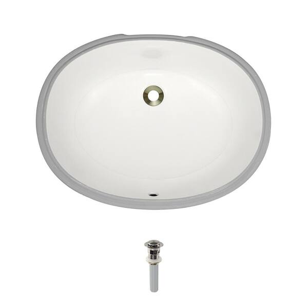 MR Direct Undermount Porcelain Bathroom Sink in Bisque with Pop-Up Drain in Brushed Nickel