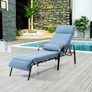 1-Piece Metal Outdoor Chaise Lounge with Dark Blue Cushions
