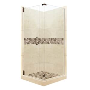 Tuscany Grand Hinged 36 in. x 36 in. x 80 in. Left-Hand Corner Shower Kit in Desert Sand and Old Bronze Hardware