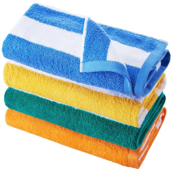 4 Pack 30 in. x 60 in. Beach Towels, Cabana Striped Large Pool Towel, 100% Cotton Quickly Dry Thick Swimming Towels