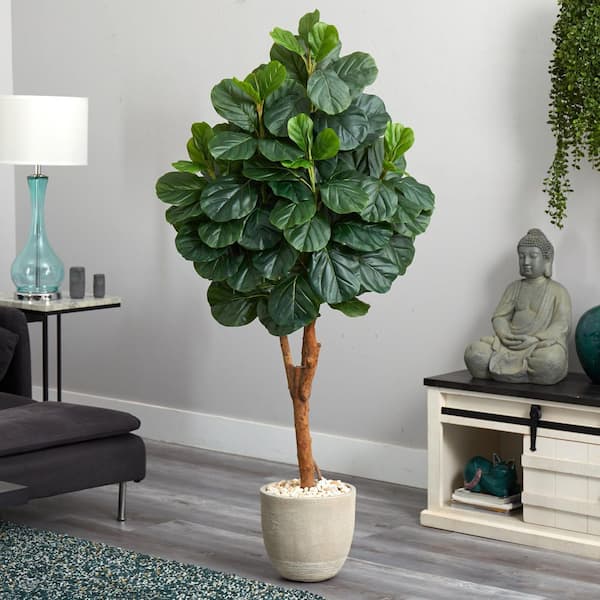 Nearly Natural Fiddle Leaf Artificial Tree In Slate Planter