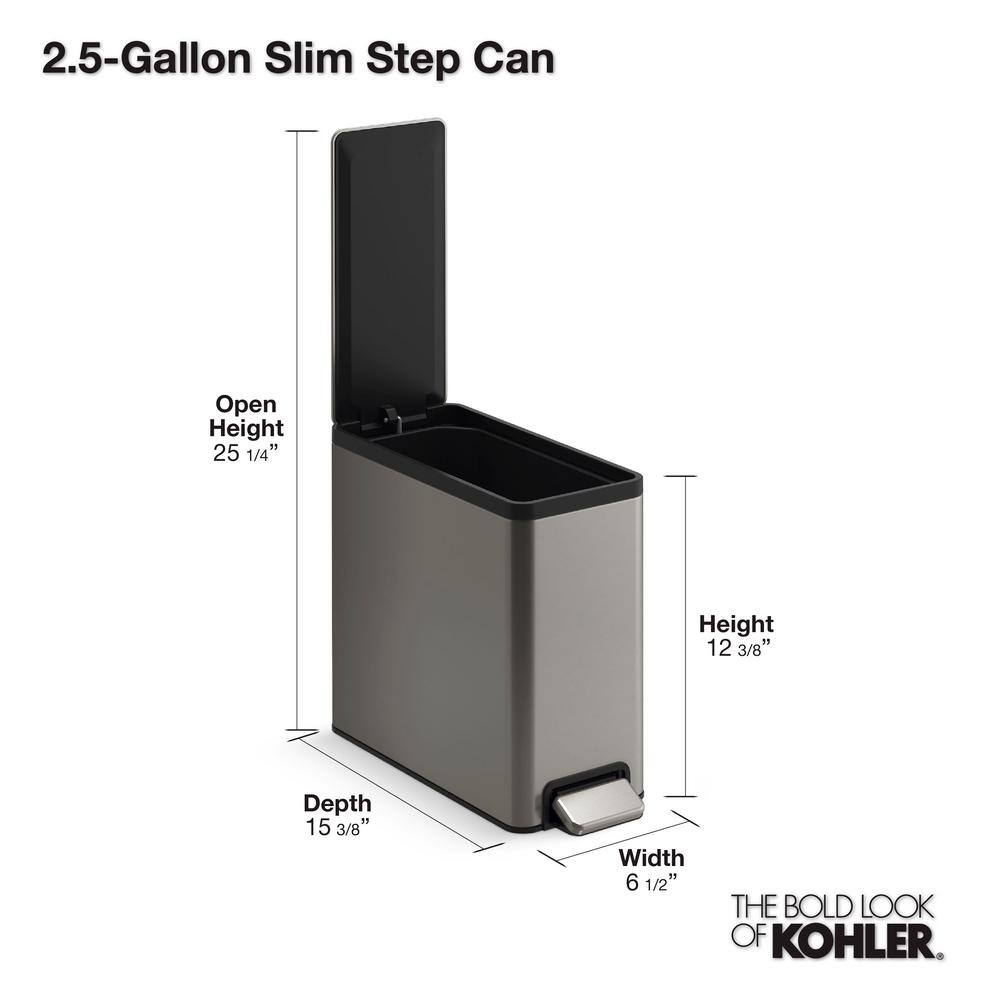 2.5-Gallon Black Stainless Steel Bathroom Pedal Trash Can