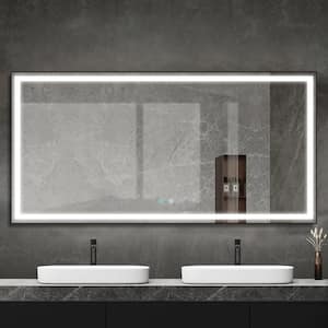 72 in. W x 36 in. H Rectangular Metal Framed Anti-Fog Dimmable LED Light Wall Bathroom Vanity Mirror in Black