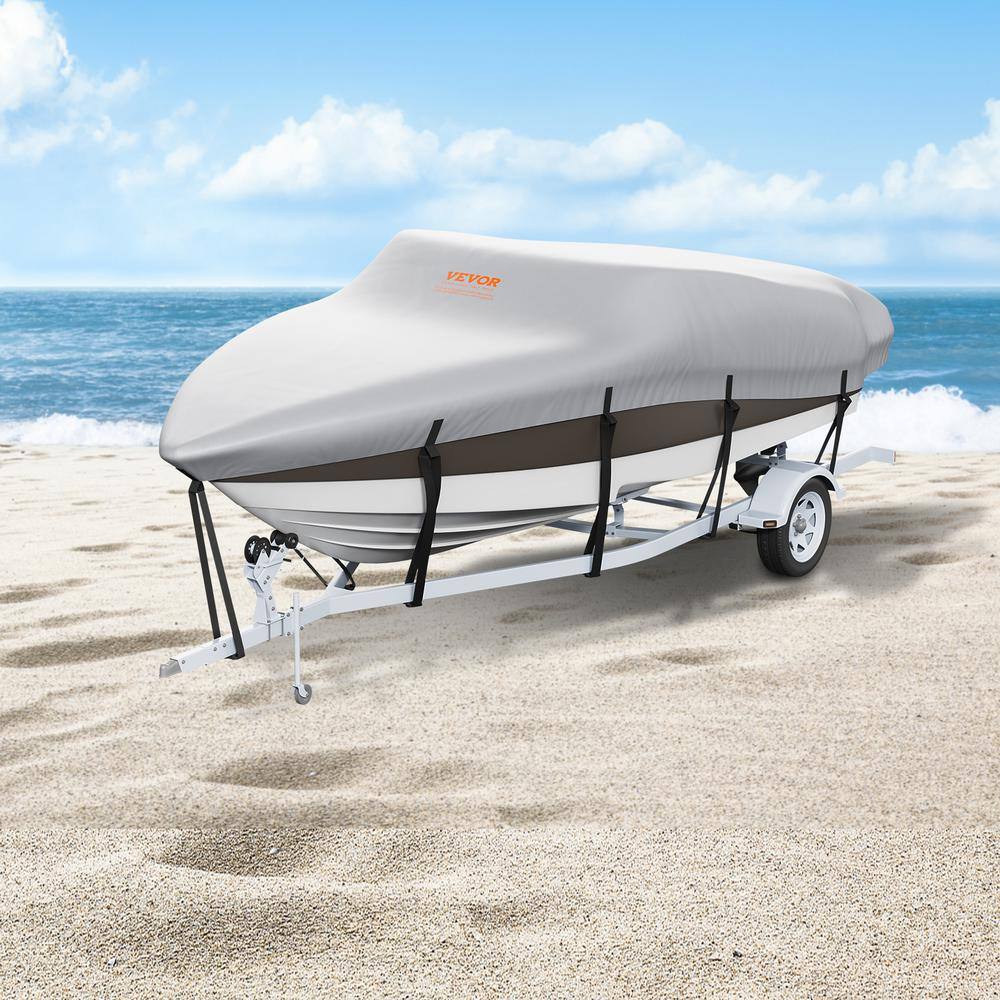 Gray 16-18.5 ft Waterproof Marine-Grade Boat Cover with Motor Cover