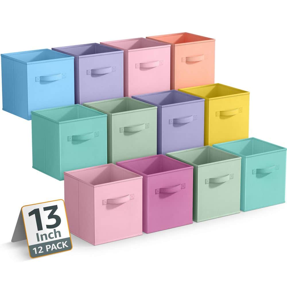 Large Storage Bins, Folding Organizer Cubes with Handle, Multicolored 13 in