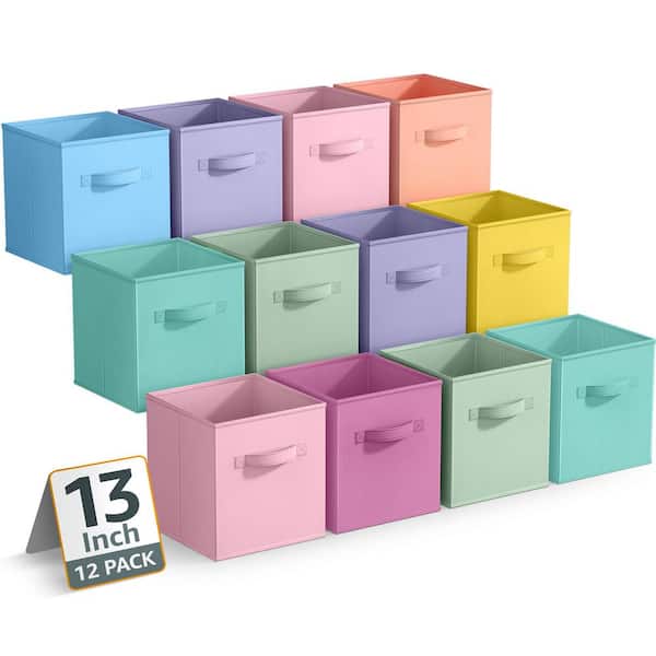 Large Storage Bins, Folding Organizer Cubes with Handle, Multicolored 13 in. x 13 in. Fabric Decorative Basket Set of 12