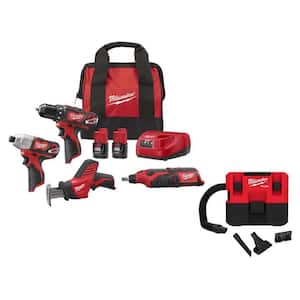 M12 12V Lithium-Ion Cordless 4-Tool Combo Kit w/(2) 1.5Ah Batteries and Charger and M12 FUEL 1.6 Gal. Wet/Dry Vac