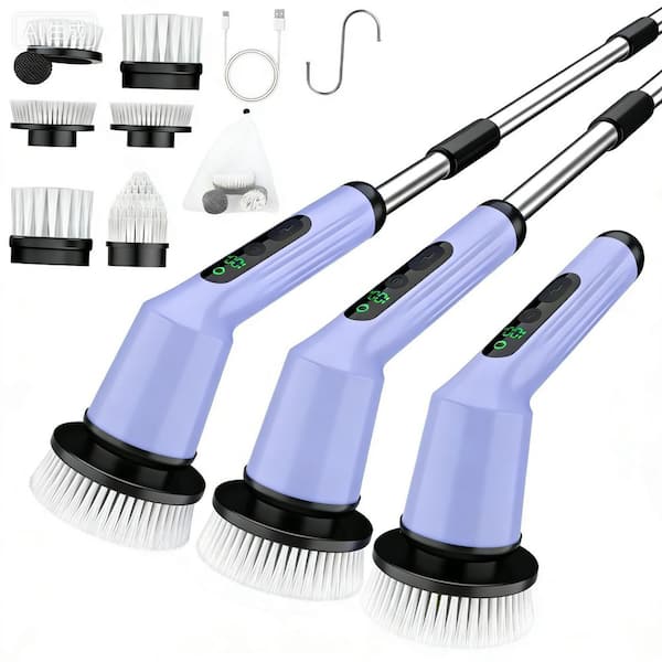 1-Piece Bathroom Accessory Set, Electric Spin Scrubber in Purple, Cordless Cleaning Brush with 3 Brush Heads