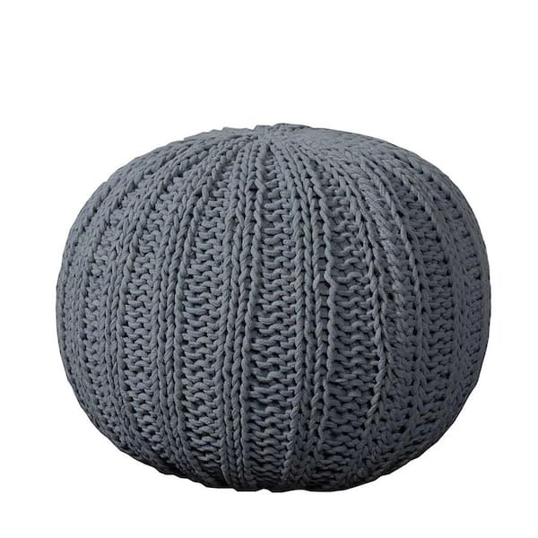 HomeRoots Amelia Gray Cotton Round Accent Ottoman