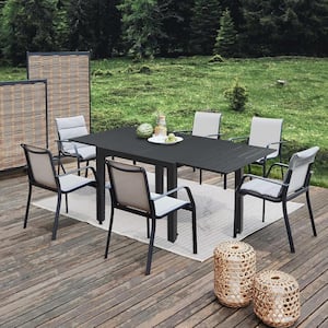 Patio Dining Expandable Table, Aluminum Outdoor Table for 4-6 Person Rectangular Table for Garden Lawn Porch, Dark Brown