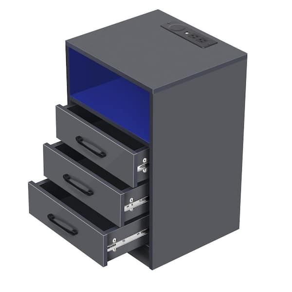 URTR 3-Drawer Dark Gray Nightstand USB Ports Wireless Charging Cabinet and LED Light (15.7 in. W x 13.8 in. D x 23.6 in. H)