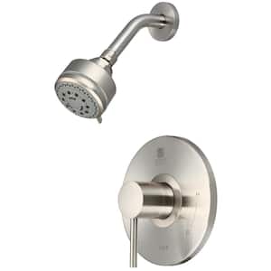 Motegi 1-Handle Wall Mount Shower Faucet Trim Kit in Brushed Nickel with 5 Function Showerhead (Valve not Included)