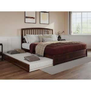 Lucia Walnut Brown Solid Wood Frame King Platform Bed with Panel Footboard and Twin XL Trundle