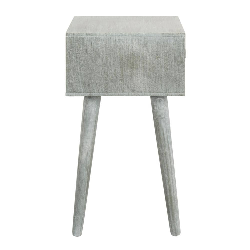 Transitional Slate Grey Rectangular Pine Wood Side Table with Storage