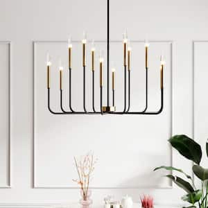 Boise 40 in. 12-Light Black/Gold Candlestick Transitional Island Chandelier for Kitchen Bedroom Living Dining Area