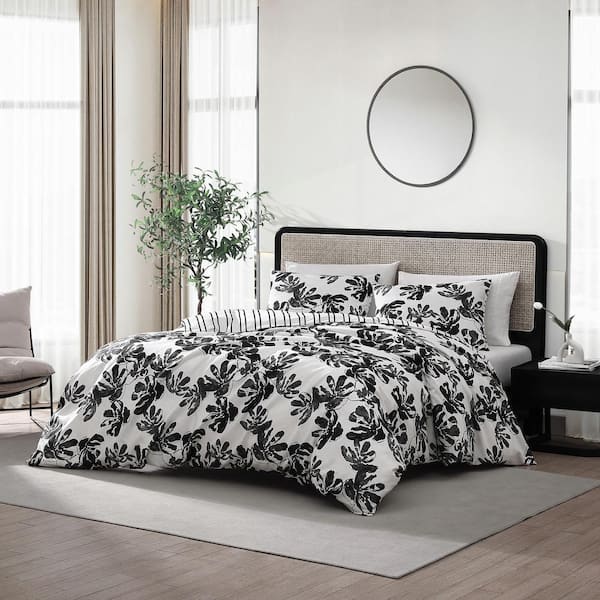 City Scene Soho Floral 2-Piece Black Microfiber Twin Duvet Cover Set