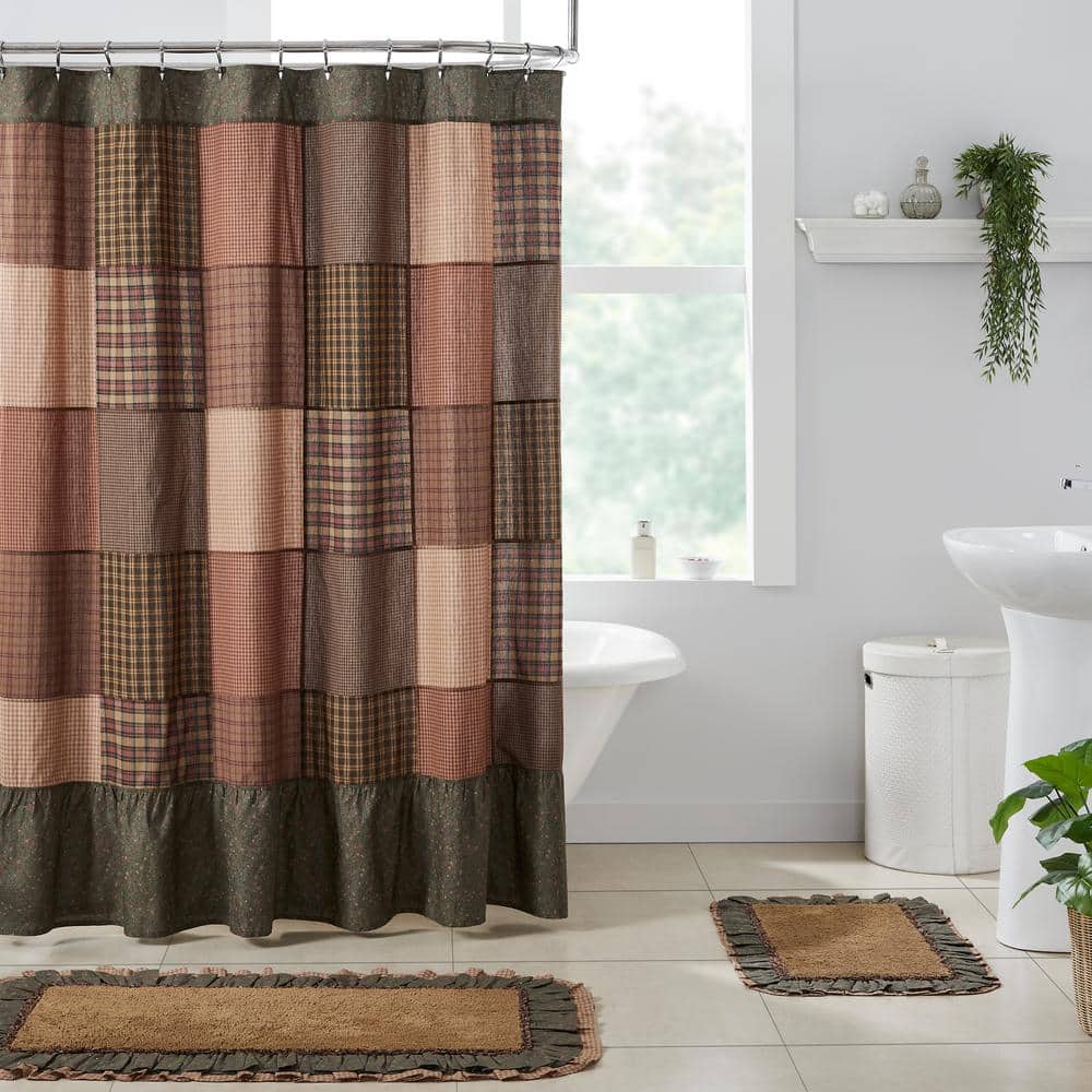 Crosswoods Patchwork Green and Brown Cotton Shower Curtain, 72x72