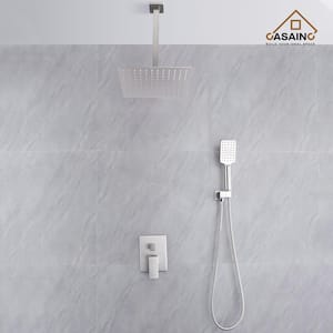3-Spray with 2.5 GPM 12 in. 2 Functions Ceiling Mount Dual Shower Heads in Spot in Brushed Nickel (Valve Included)