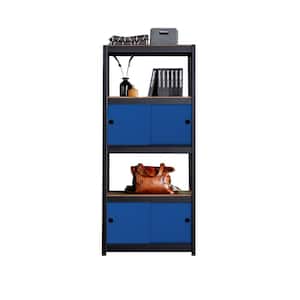 Kepsuul 32 in. W x 16 in. D x 77 in. H Black 4-Shelf + 2 Navy Blue Door Customizable Modular Wood Shelving and Storage