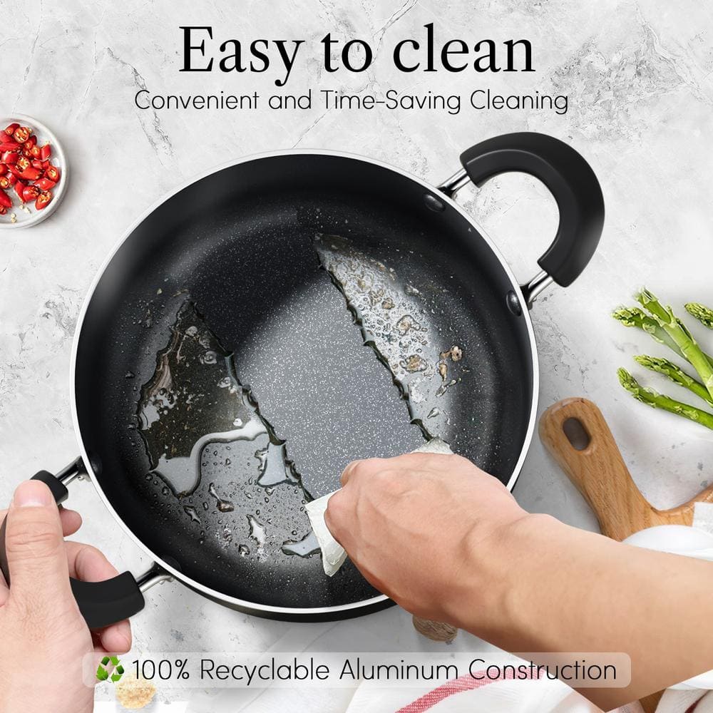 8-Piece Black Nonstick Aluminum Cookware Set with Stay-Cool Handles