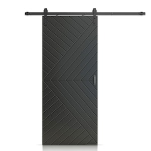 36 in. x 84 in. Pre Assembled Black Painted Hollow MDF Sliding Barn Door with Hardware Kit and Door Handle