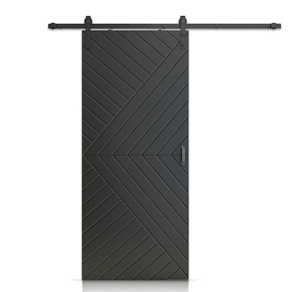 CALHOME 36 in. x 84 in. Pre Assembled Black Painted Hollow MDF Sliding Barn Door with Hardware Kit and Door Handle