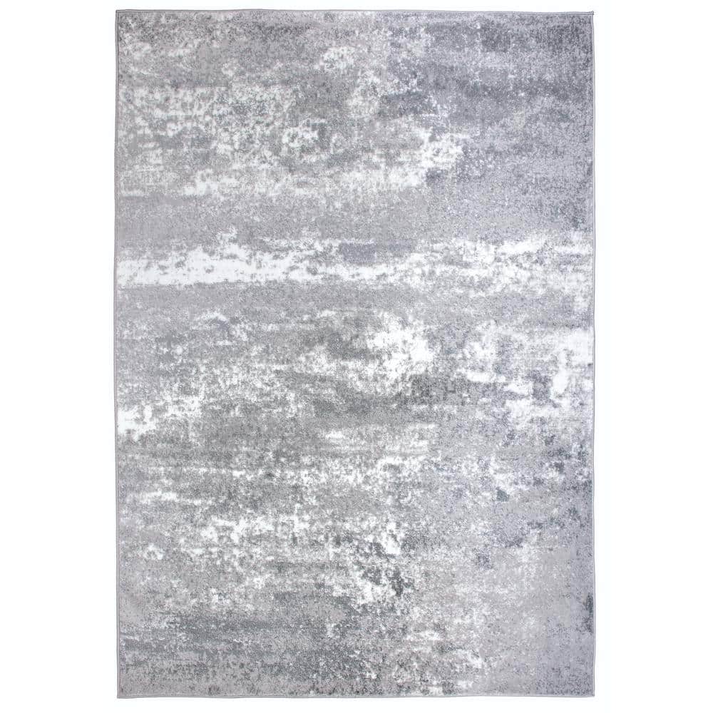 Easy-Care Gray Abstract Synthetic Area Rug, 3'3"x5'
