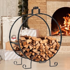 24.4 in. x 30.71 in. x 12.8 in. Mental Outdoor and Indoor Fireplace Log Firewood Rack with Finial Design