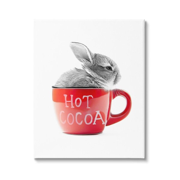 Stupell Industries Bunny in Red Mug by Annalisa Latella 1-Piece Unframed Graphic Print Animal Poster Art Print 20 in. x 16 in.