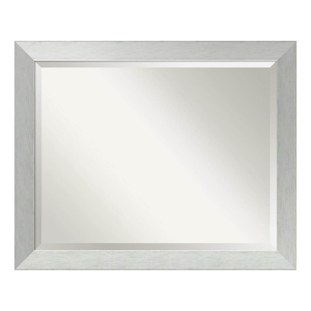 Elegant Brushed Sterling Silver Rectangular Wood Vanity Mirror