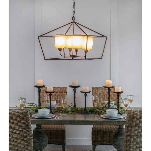 CottaIron 4-Light Industrial Black Geometric Shape Iron Chandelier for Dining Room, Entryway with No Bulbs Included.
