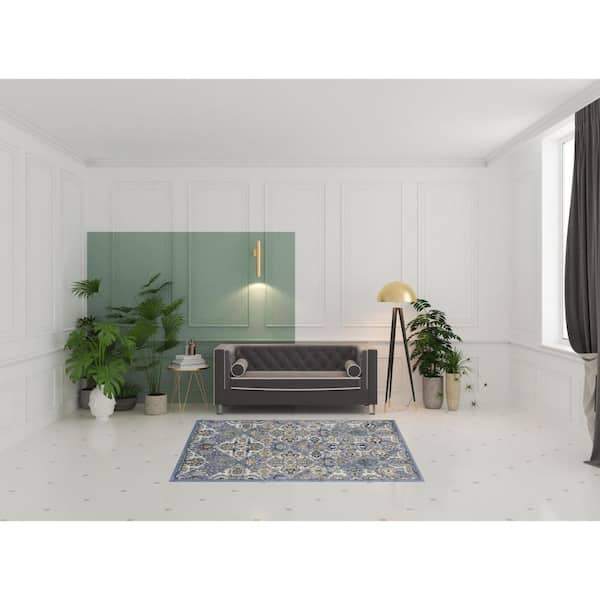 5 ft. x 7 ft. Blue Oriental Washable Square Area Rug