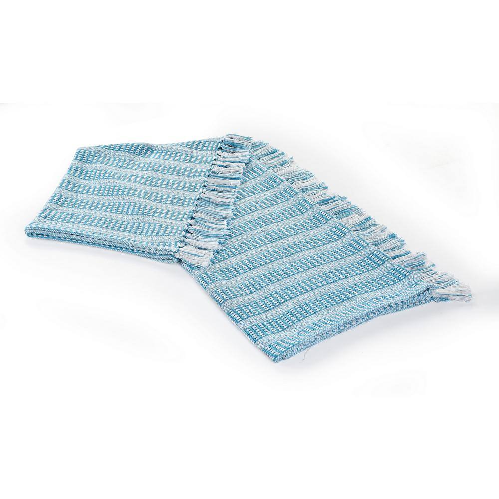 Maui Blue and White Organic Cotton Striped Throw Blanket