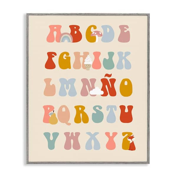 Stupell Industries Spanish Alphabet Soft Illustrations by Lil' Rue Gray Framed Typography Giclee Art Print 20 in. x 16 in.