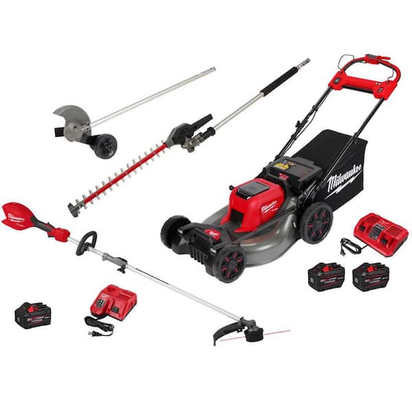 M18 FUEL Brushless 21 in. Self-Propelled Mower w/ String Trimmer, Hedge Trimmer, Edger, (2) 12Ah & (1) 8Ah Batteries