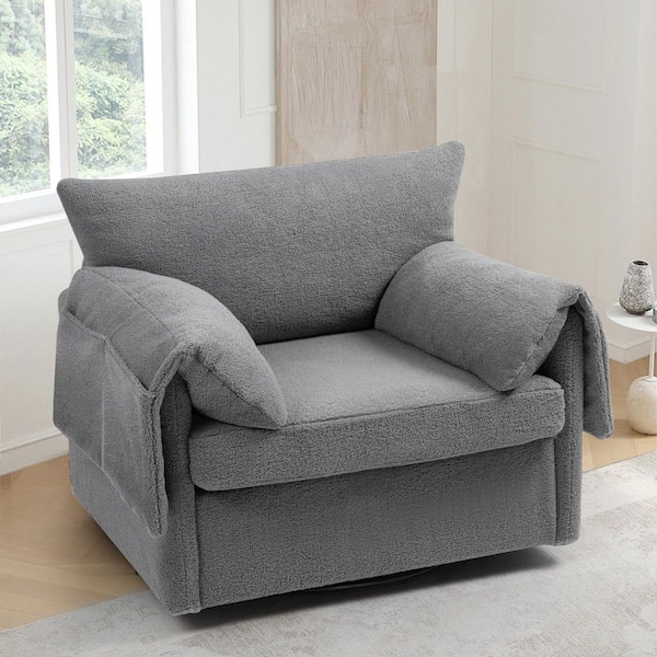 Grey Oversized Teddy Swivel Armchair - Modern Swivel Barrel Chair & Single Sofa Lounge,Comfortable Seating