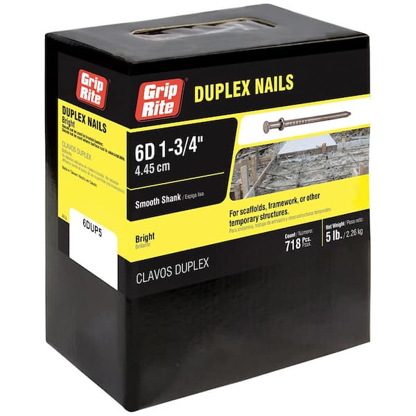 Grip-Rite #11-1/2 x 1-3/4 in. 6-Penny Bright Steel Duplex Nails (5 lb.-Pack)